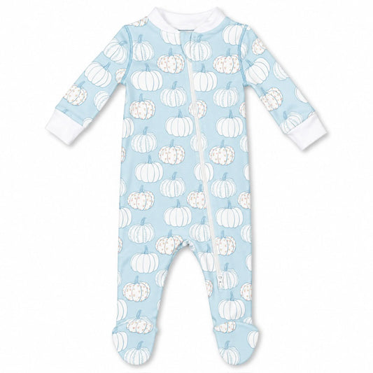 Footed Pajama-Baby Blue Pumpkins