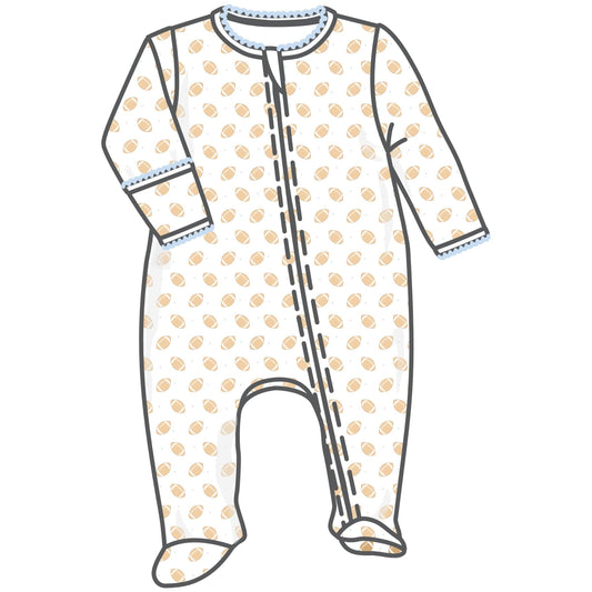 Touchdown Cutie Print Zip Footie - Light Blue: 6 Months