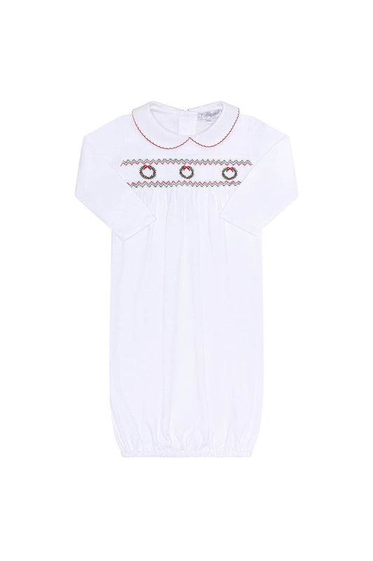 Christmas Wreath Smocked Gown: Multicolor