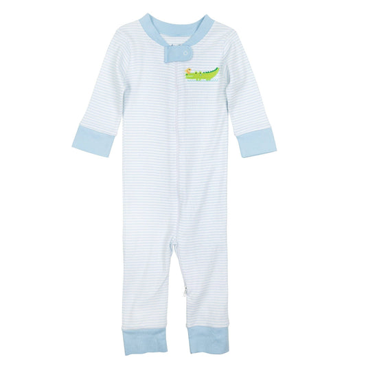 Bayou Babies Applique Zip Pajamas - Light Blue: 6 Months