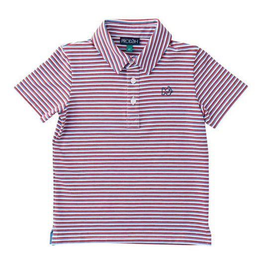 Boys Short Sleeve Too Cool for School Polo- Americana Stripe