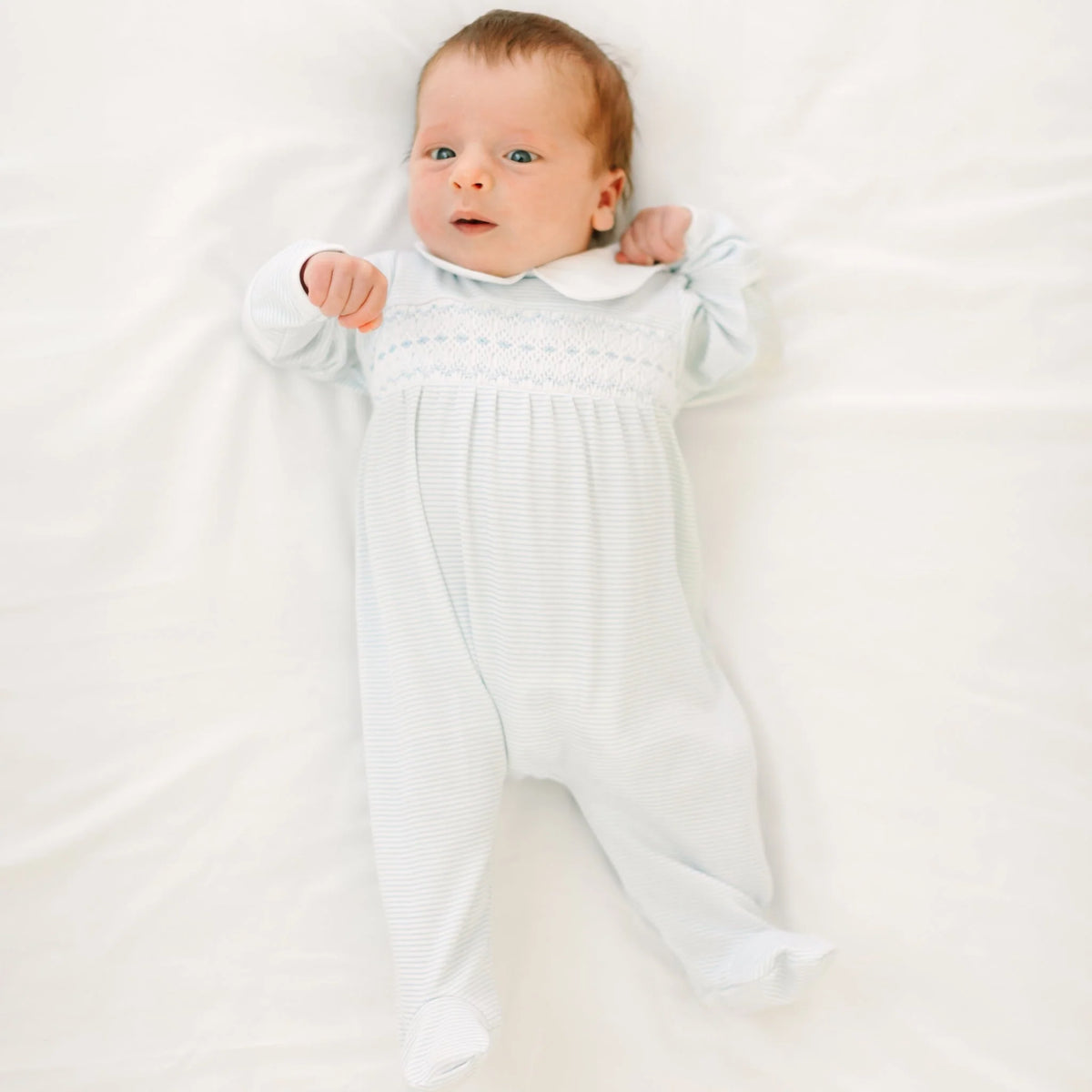 Benjamin Smocked Footie - Light Blue