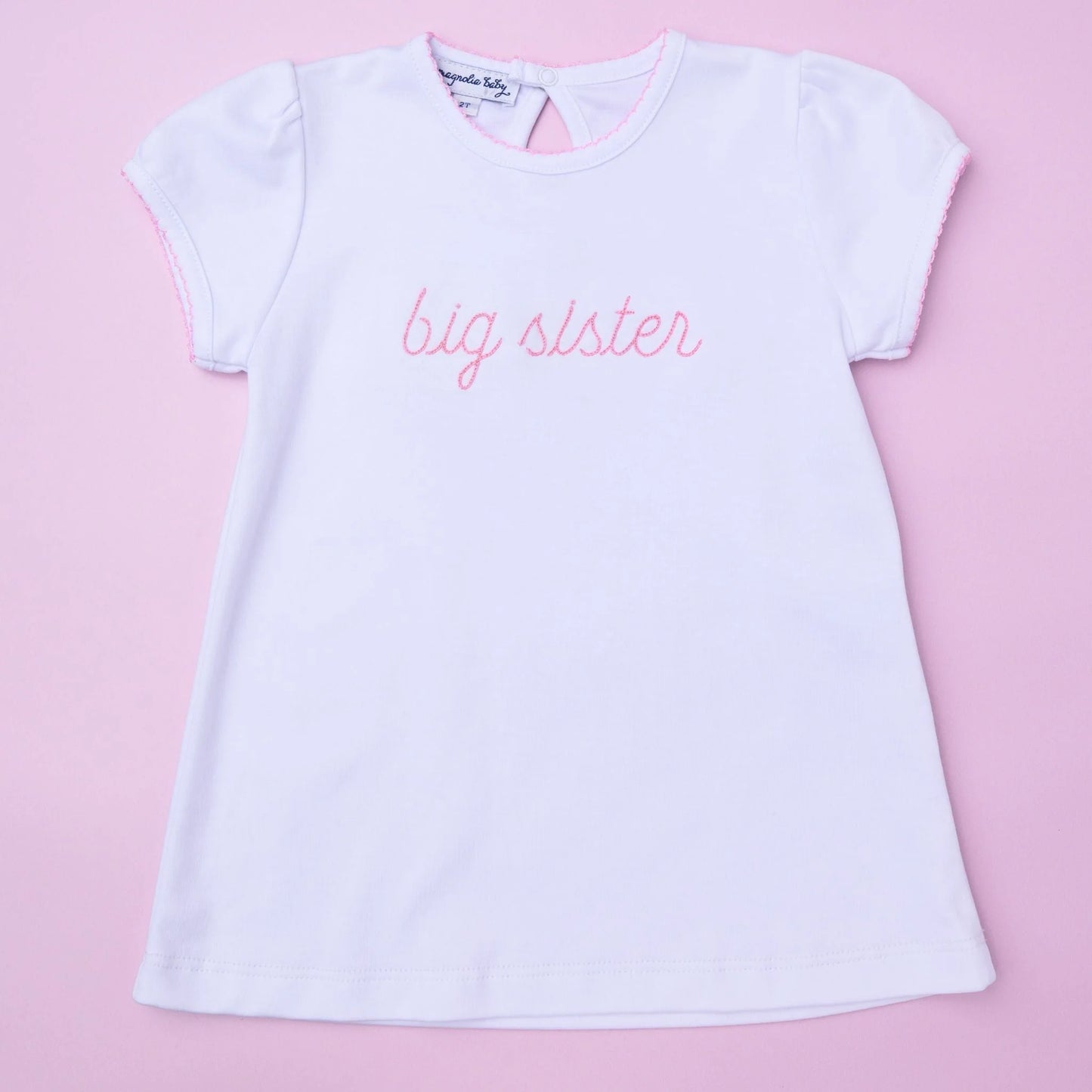 Pink Embroidered Big Girl Short Sleeve Toddler Shirt