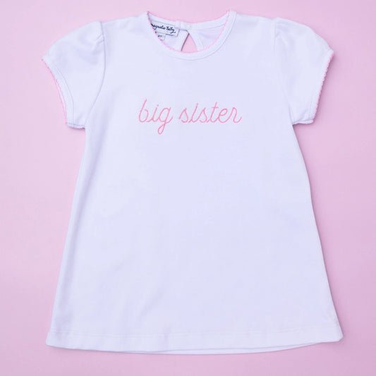 Pink Embroidered Big Girl Short Sleeve Toddler Shirt