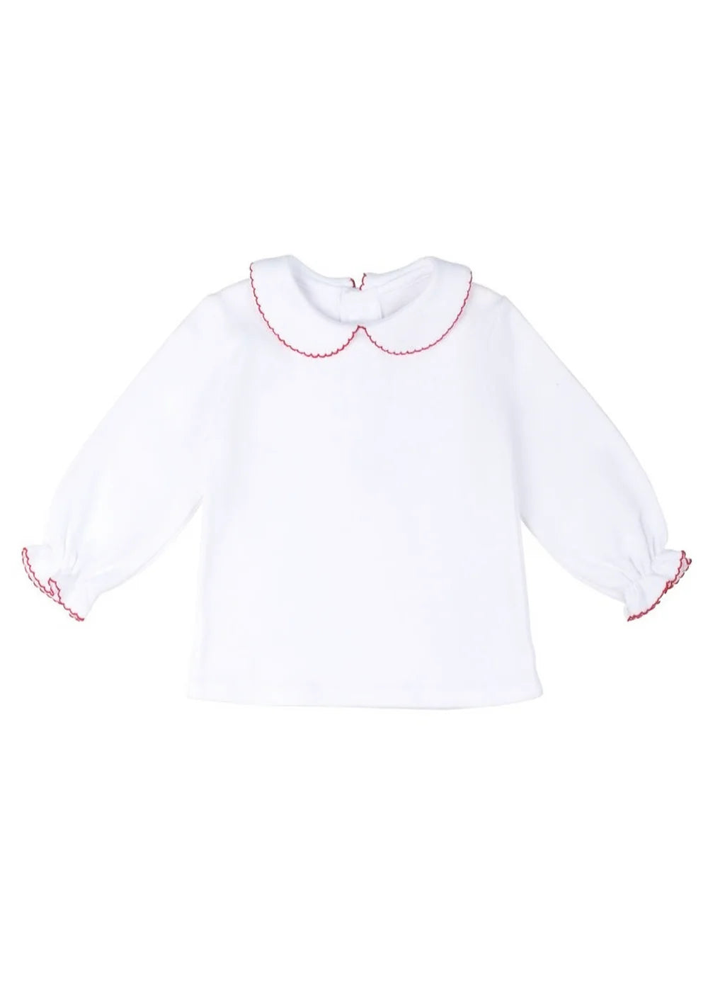 Knit Long Sleeve Blouse With Red Picot