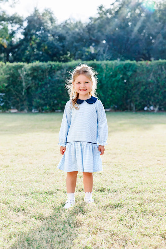Katherine Dress- Light Blue Stripe/Navy