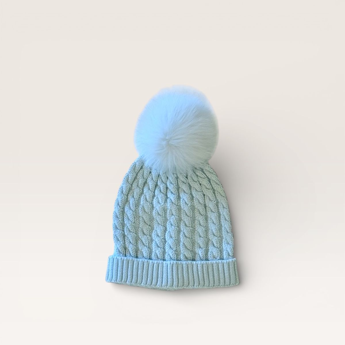Cable Toboggan Hat with Pom- Light Blue