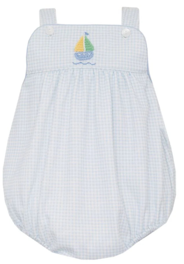 Sailboats Boy's -Lt.Blue Knit Gingham Boy's Strap Bubble