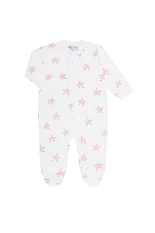 Pink Stars Print Zipper Footie: Pink