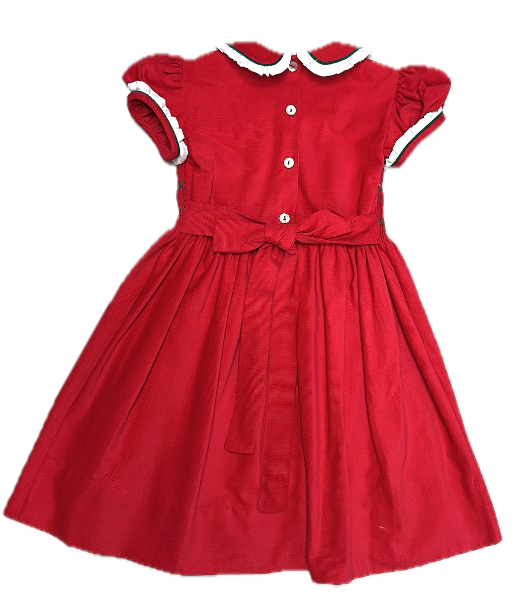 Red Corduroy Smocked Girls Dress Christmas Classic
