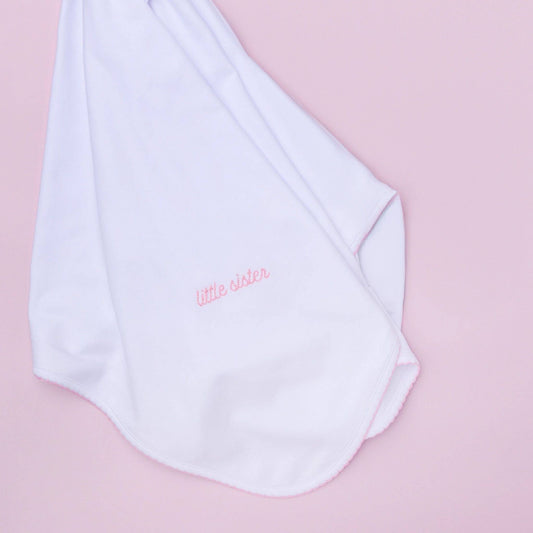 Little Sister Embroidered Receiving Blanket: One Size