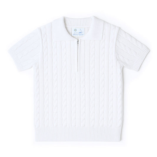 Short Sleeve Polo Cable Sweater