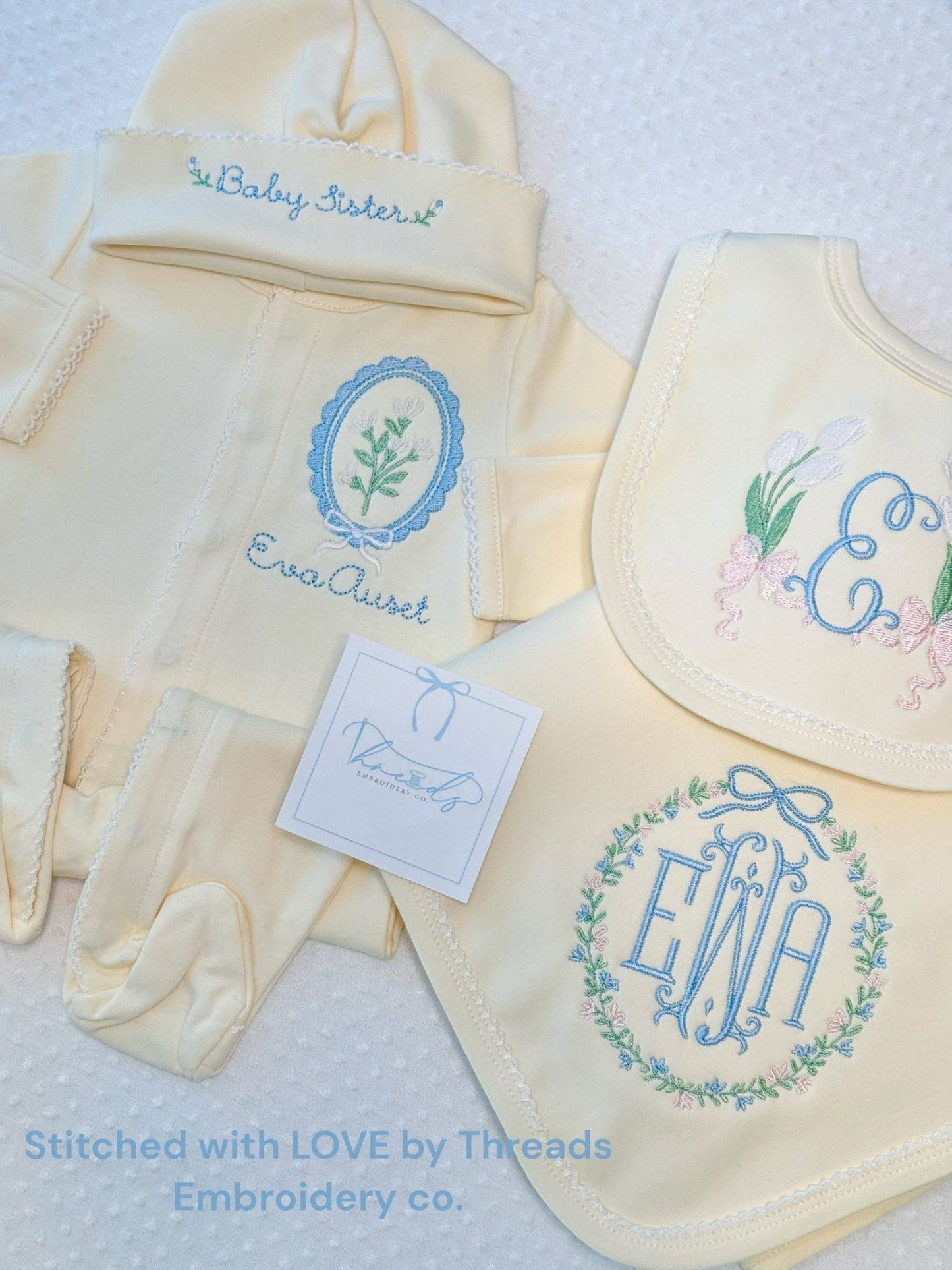 Footies - Picot Trim: White w/Blue / Premie
