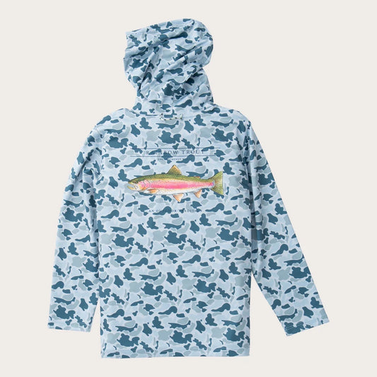 Prodoh Pro Performance Hoodie T-shirt- Coastal Blues Camo with Rainbow Trout