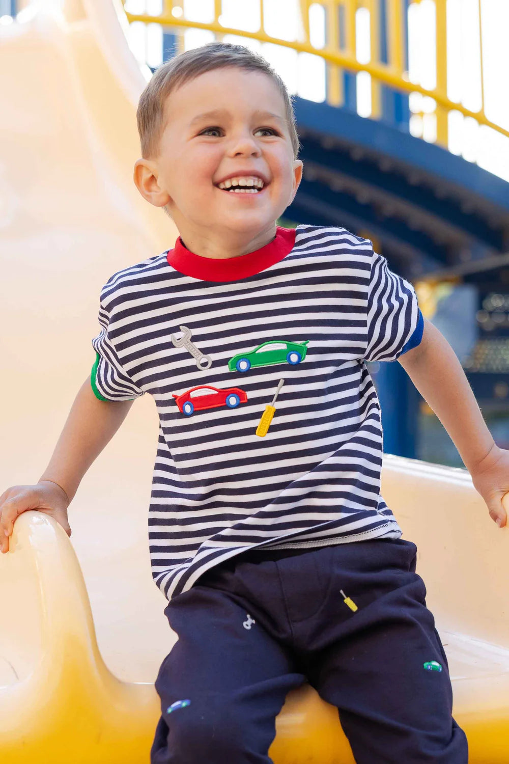 Stripe Knit T-shirt With Cars & Tools