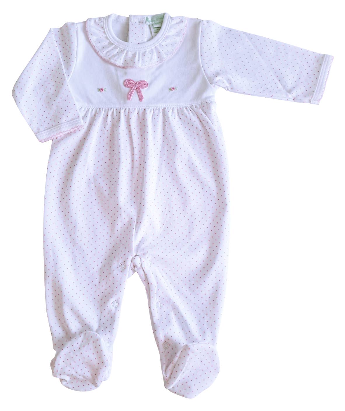 Pink Bows Print With Rosebuds Footie