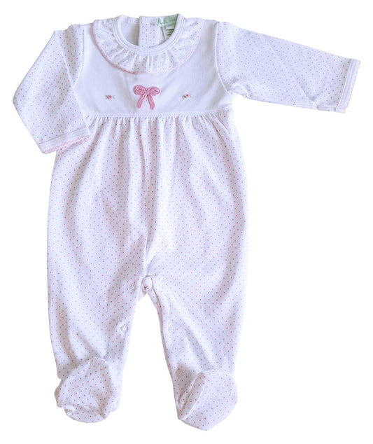 Pink Bows Print With Rosebuds Footie