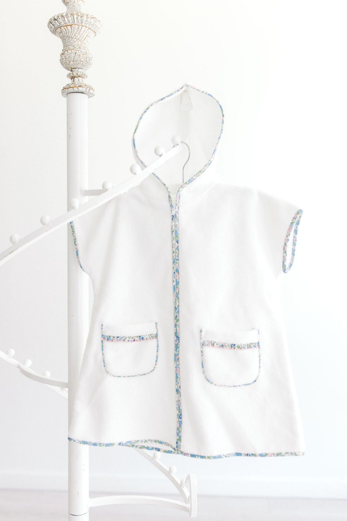 Sleeveless Cover Up with Hood- Blue Floral