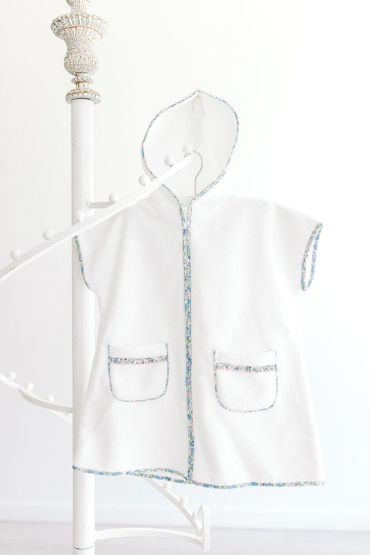 Sleeveless Cover Up with Hood- Blue Floral