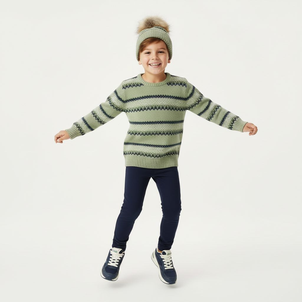 Fair Isle Crew Sage and Navy