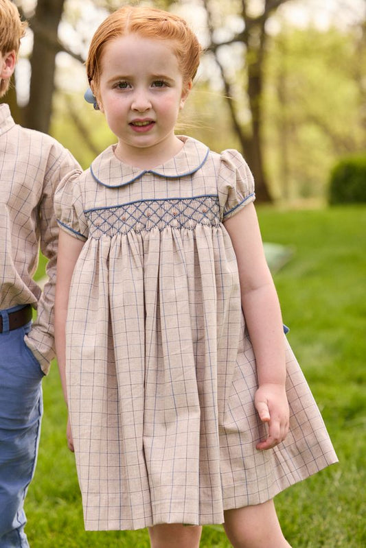 Smocked Natalie Dress- Durham Windowpane