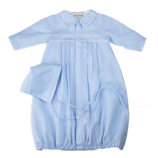 Preemie Boys Dot Embroidered Take Me Home Gown with Hat: Blue