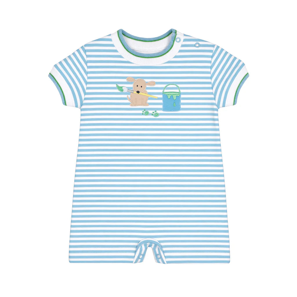 Stripe Knit Shortall with Painting Dog
