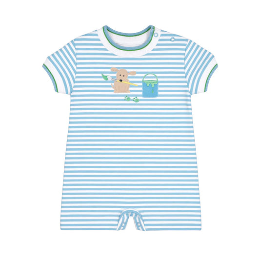 Stripe Knit Shortall with Painting Dog