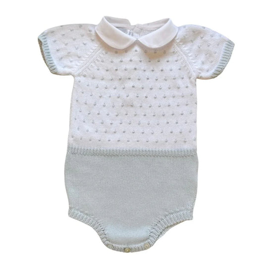 Short Sleeve Collar Dot Bubble- White with Light Blue