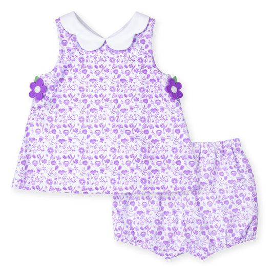 Printed Pique Dress and Bloomer with Flowers