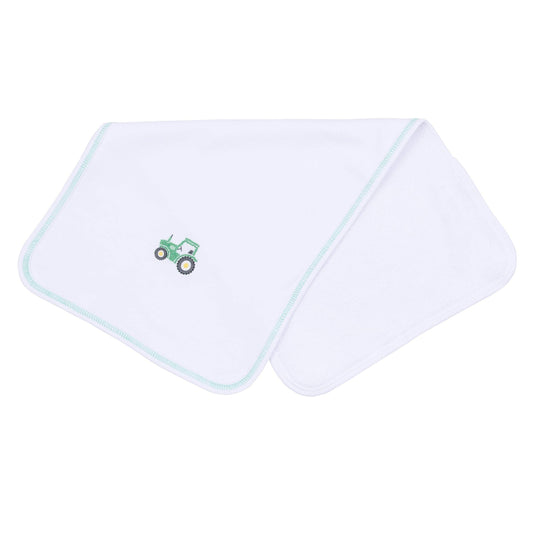 Lil' Green Tractor Embroidered Burp Cloth: One Size