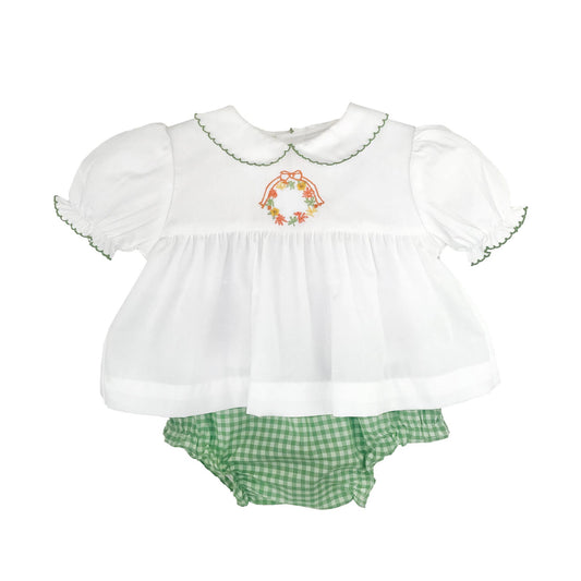Fall Wreath Hand Embroidered Diaper Set: 3 Months