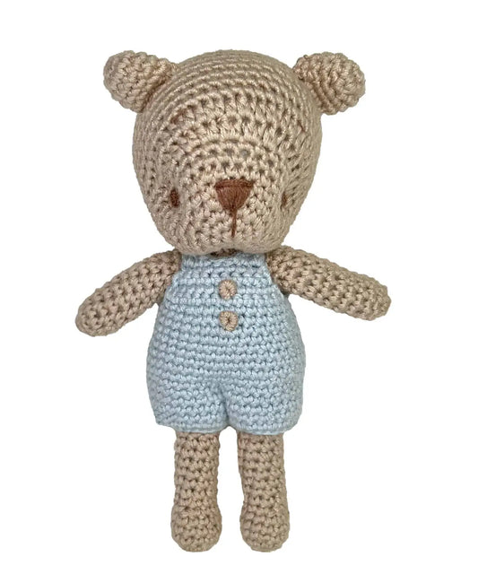 Bear Bamboo Crochet Rattle - Blue 5" Rattle