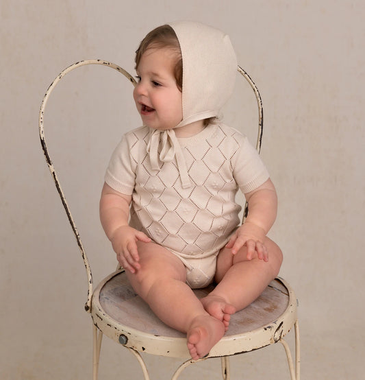 Eyelet Knit Romper- Ecru