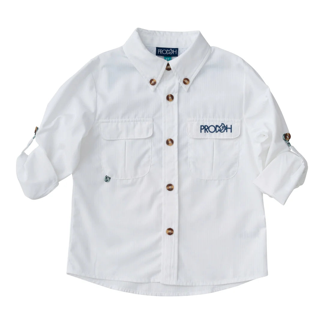 Long Sleeve Founders Kids Fishing Shirt- Bright White