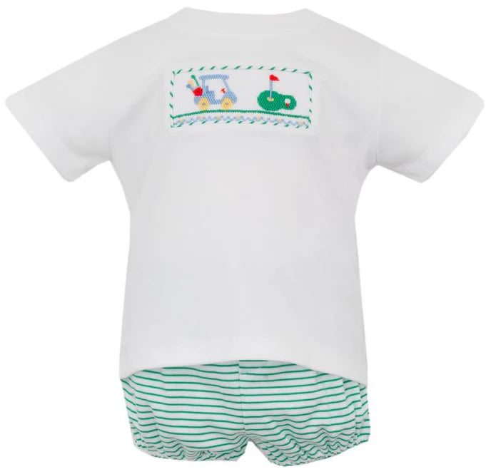 Golf Boy's - Green Knit Stripe Boy's White T-Shirt Set w/ Diaper