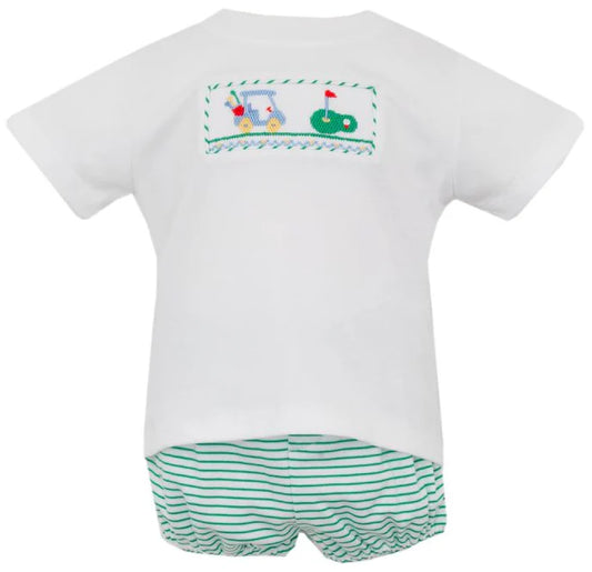Golf Boy's - Green Knit Stripe Boy's White T-Shirt Set w/ Diaper
