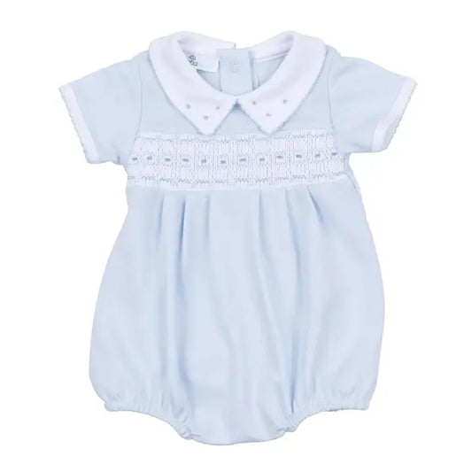 Landry Smocked Bubble - Light Blue