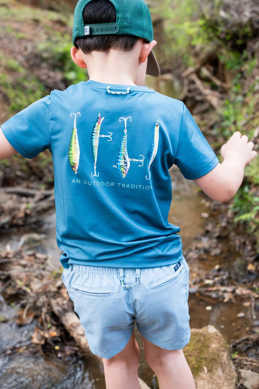 Pro Performance Short Sleeve T-shirt/ Tapestry Blue with Fishing Lures