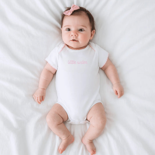 Little Sister Pink Embroidered Short Sleeve Bodysuit