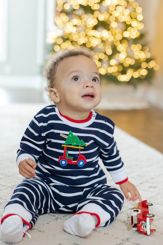 Stripe Knit Longall With Golf Cart & Christmas Tree