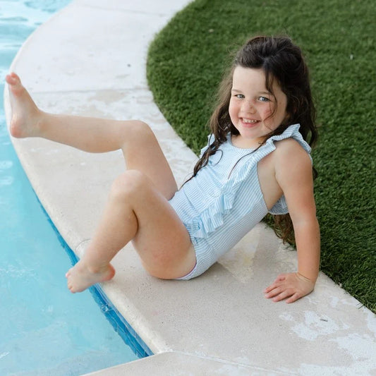 Spandex Swim- Blue Stripe Seersucker