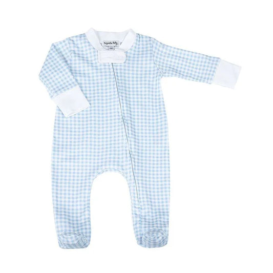 Mini check zip footie-light blue