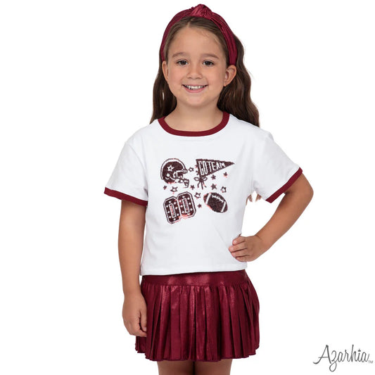 Sequin Football Elements Boxy T- Maroon