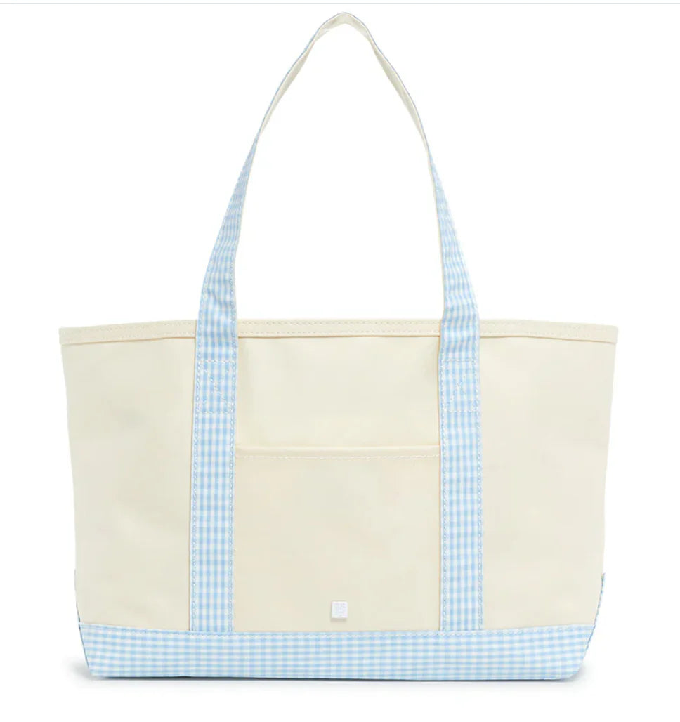 Medium Tote - Coated Canvas Natural  with Gingham Mist Trim
