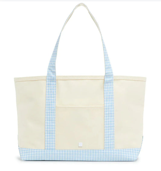 Medium Tote - Coated Canvas Natural  with Gingham Mist Trim