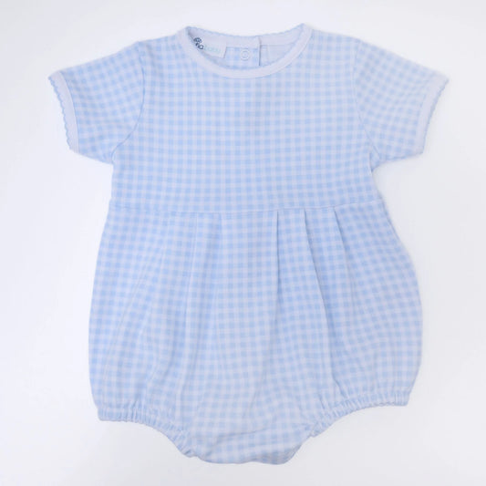 Mini checks short sleeve boy bubble-light blue