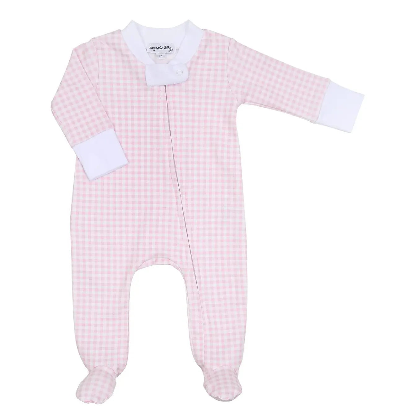 Mini Checks zip footie-Pink