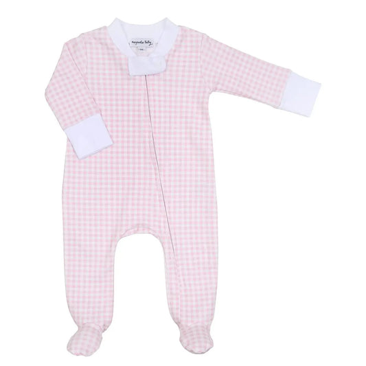 Mini Checks zip footie-Pink