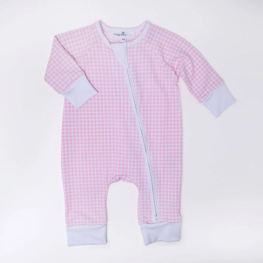 Mini Checks Zip Playsuit-Pink